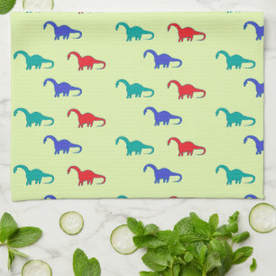 Linge De Cuisine Dinosaures colorés motif sur vert