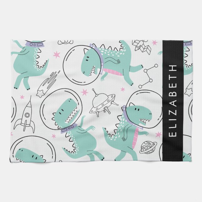 Linge De Cuisine Dinosaures Spatiaux, Dinosaures Mignons, Étoiles,  (Horizontal)