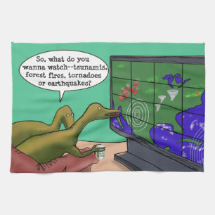 Linge De Cuisine Dinosaures sur le changement climatique, caricatur