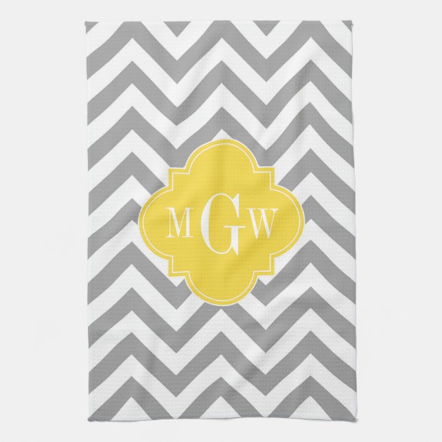 Linge De Cuisine Dk Gray Lg Chevron Pineapple Quatrefoil 3 monogram (Vertical)