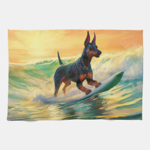 Linge De Cuisine Doberman Beach Surf Peinture
