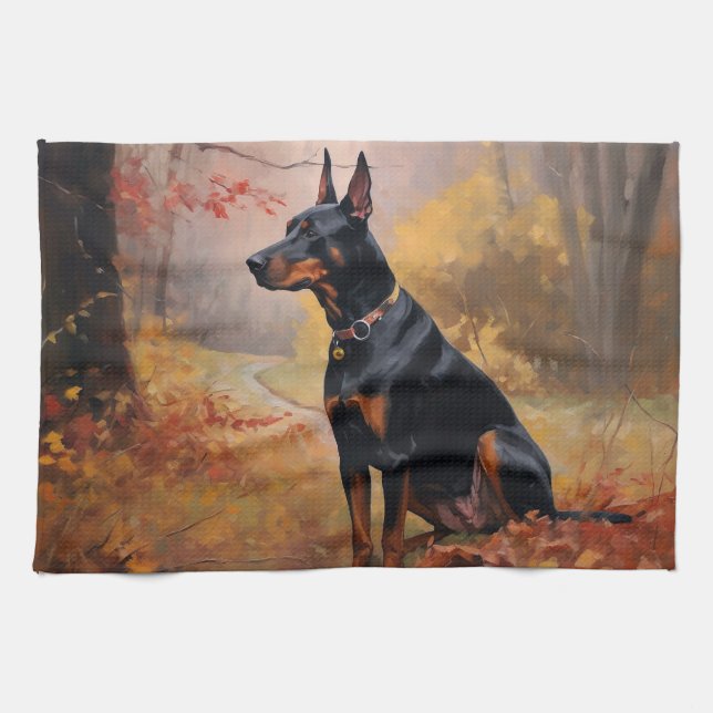 Linge De Cuisine Doberman en automne Feuilles automne Inspire (Horizontal)