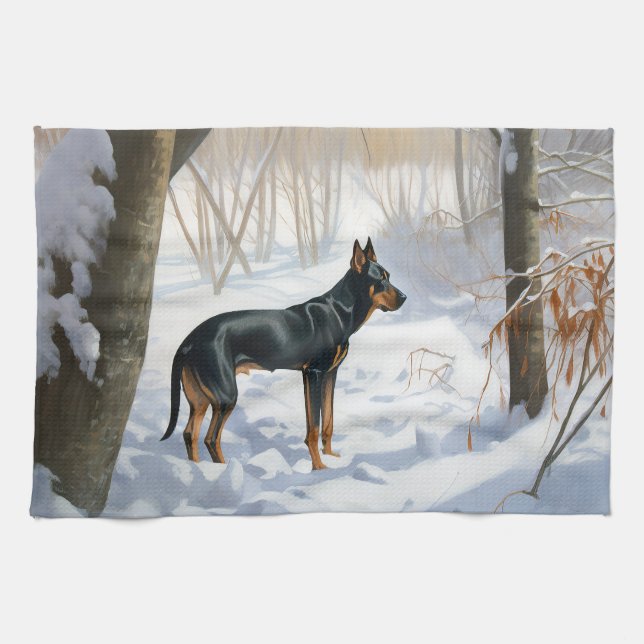 Linge De Cuisine Doberman Pinscher Laisser Neige Noël (Horizontal)