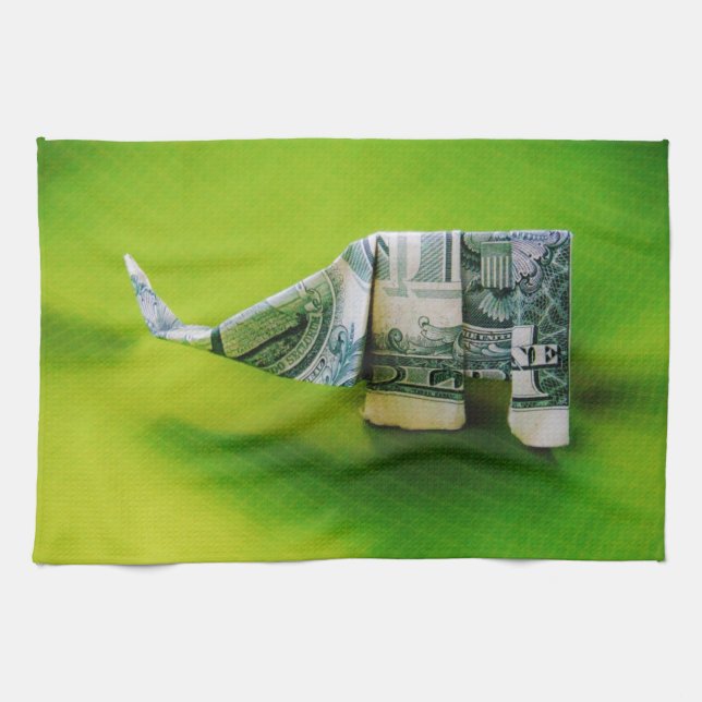 Linge De Cuisine Dollar facture origami éléphant sur arrière - plan (Horizontal)