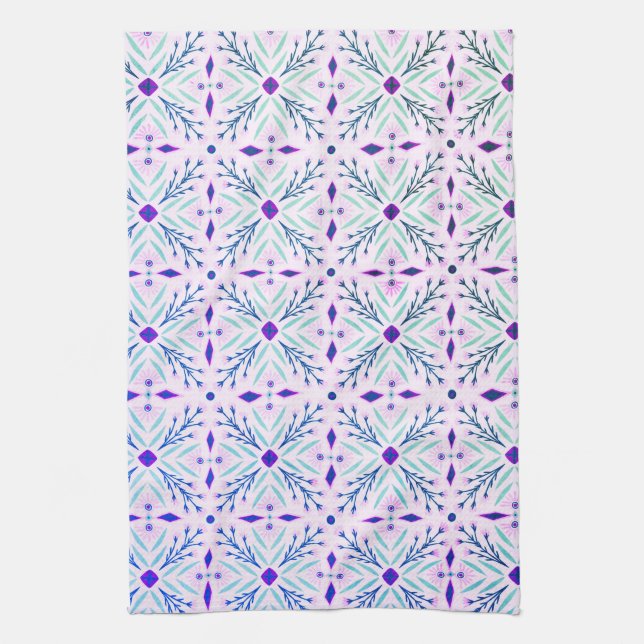 Linge De Cuisine Dolores Carreaux Motif Mint rose pourpre (Vertical)