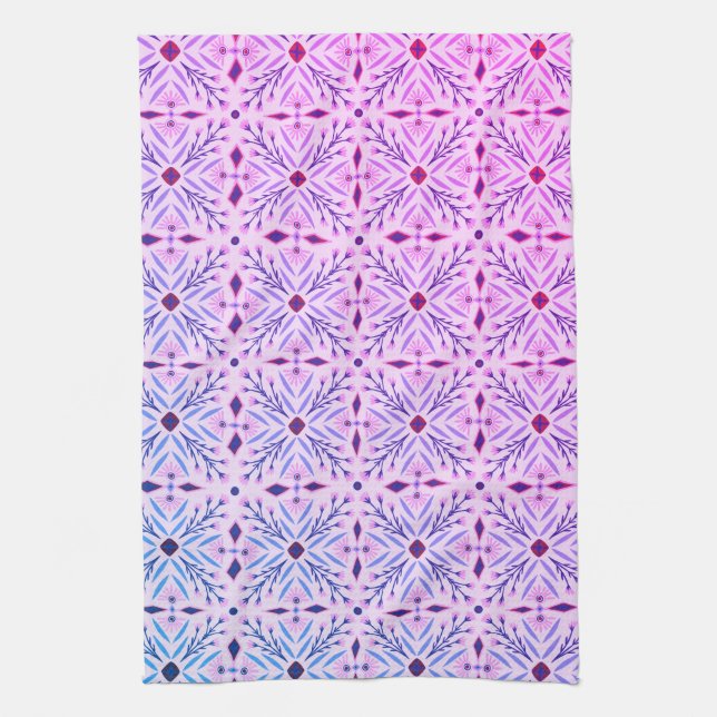Linge De Cuisine Dolores Carreaux Motif pourpre BLue (Vertical)