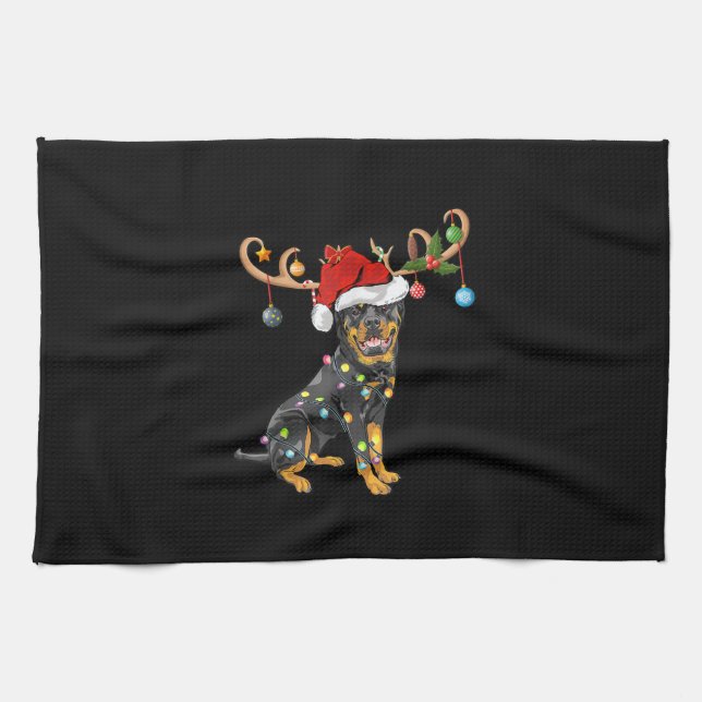 Linge De Cuisine Don Rottweiler Xmas Santas Reindeer Rottweiler (Horizontal)