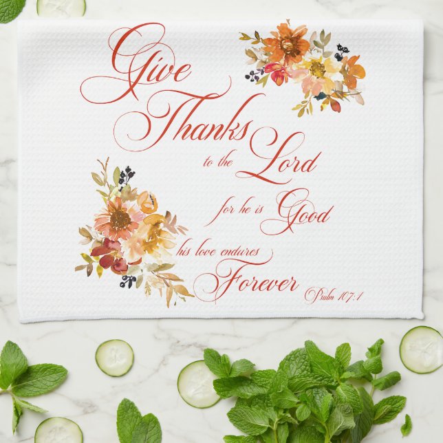 Linge De Cuisine Donner Merci à Lord fall aquarelle fleurie (Plié)