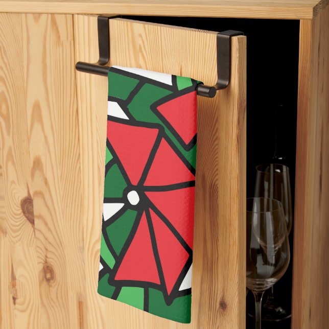 Linge De Cuisine Doodle Art aux fleurs rouges (Pliage en tiers)