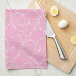 Linge De Cuisine Doodles Black Hearts Saint-Valentin Rose