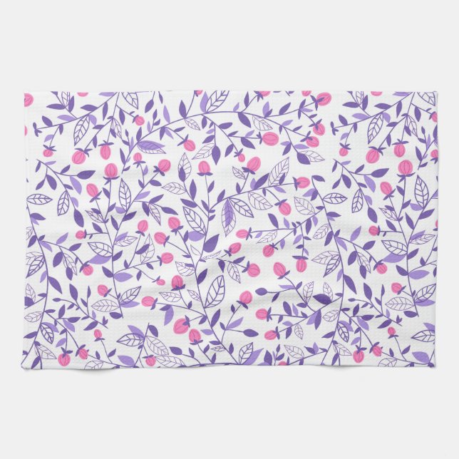 Linge De Cuisine Doodles floraux rose et violet (Horizontal)