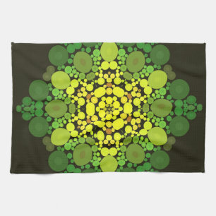 Linge De Cuisine Dot Mandala Fleur Jaune et Vert