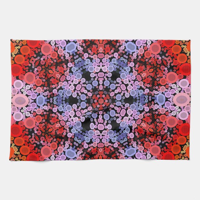 Linge De Cuisine Dot Mandala Flower bleu rouge et rose (Horizontal)