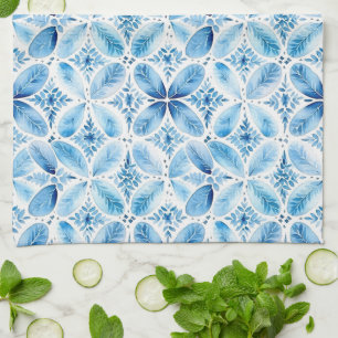 Linge De Cuisine Douce Mariée Fleurie Bleue et Blanche en Batik