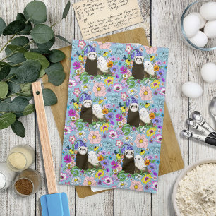 Linge De Cuisine Douce Paire de Furets Floraux Bleus Fantaisistes 