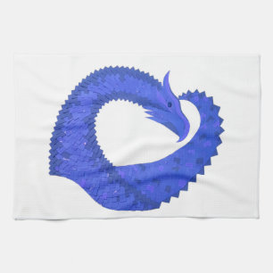 Linge De Cuisine Dragon au cœur bleu sur fond blanc