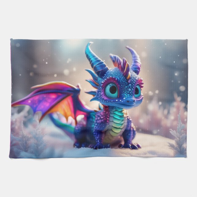 Linge De Cuisine Dragon dans la neige. (Horizontal)