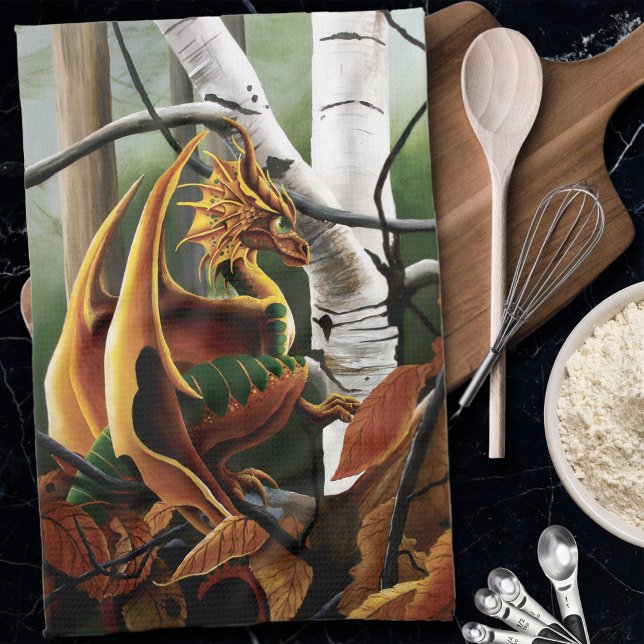 Linge De Cuisine Dragon d'automne Imaginaire vert orange (Créateur téléchargé)