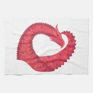 Linge De Cuisine Dragon de coeur rouge en blanc