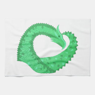 Linge De Cuisine Dragon de coeur vert sur blanc