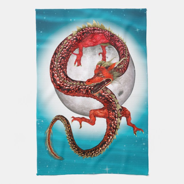 Linge De Cuisine Dragon Lune Rouge Fantastique Artistique (Vertical)