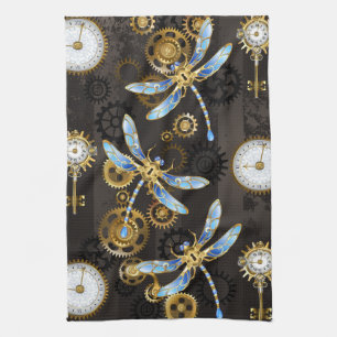 Linge De Cuisine Dragonflies de Steampunk sur arrière - plan rayé b