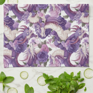 Linge De Cuisine Dragons violets et blancs et Roses