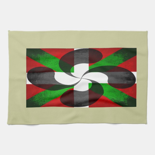 Linge De Cuisine Drapeau basque et croix (Horizontal)