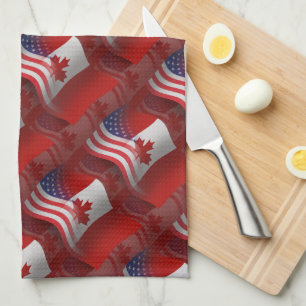Linge De Cuisine Drapeau de ondulation Canadien-Américain