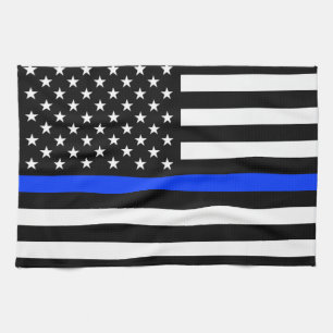 Linge De Cuisine Drapeau de police de la ligne bleue mince
