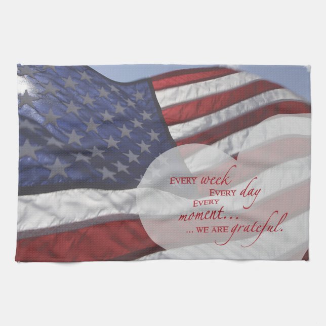 Linge De Cuisine Drapeau du coeur patriotique, appréciation militai (Horizontal)
