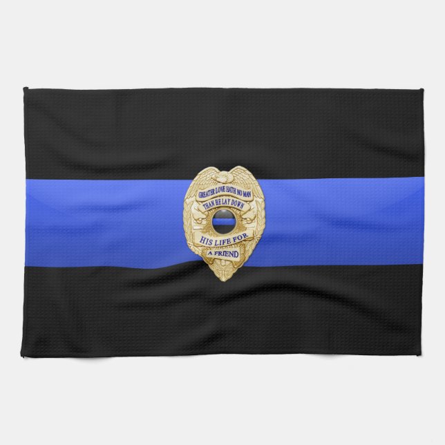 Linge De Cuisine Drapeau et insigne de la Ligne Bleue Mince (Horizontal)