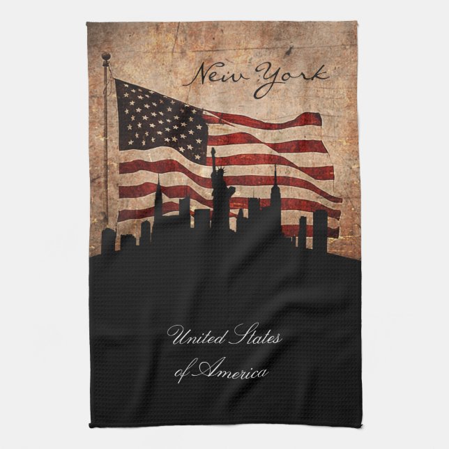 Linge De Cuisine Drapeau rustique américain New York Skyline (Vertical)