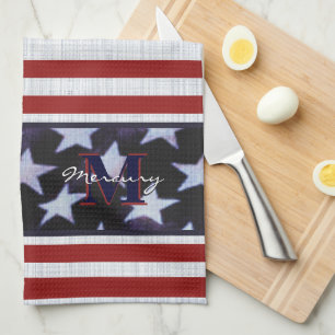 Linge De Cuisine  Drapeau vintage Patriotique Juillet 4e Monogramme