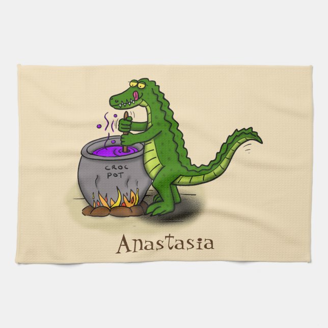 Linge De Cuisine Drôle alligator vert cuisine dessin animé (Horizontal)