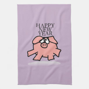 Linge De Cuisine Drôle Cartoon Cochon Nouvel An Cuisine main servie