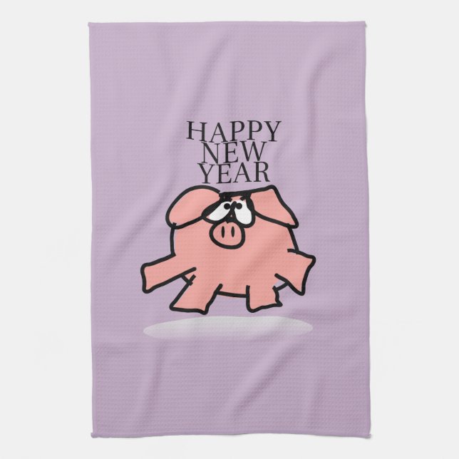 Linge De Cuisine Drôle Cartoon Cochon Nouvel An Cuisine main servie (Vertical)