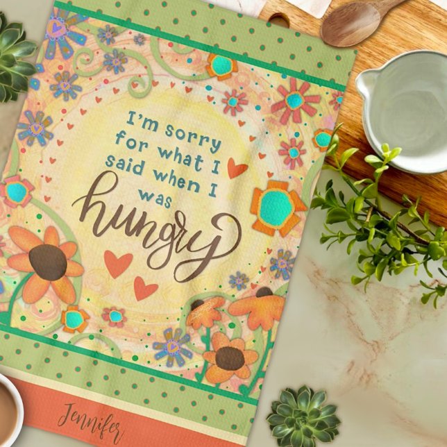 Linge De Cuisine Drôle Citation faim Floral Nom du coeur Cuisine (Créateur téléchargé)