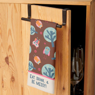 Linge De Cuisine Drôle Cute Ows Motif Citation personnalisée ou nom