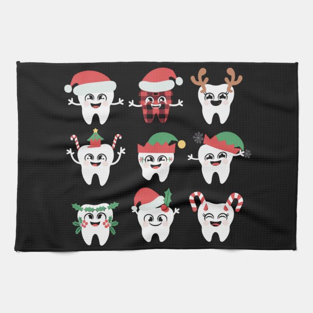 Linge De Cuisine Drôle Dental Noël Dents mignon Noël Dentiste (Horizontal)