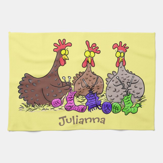 Linge De Cuisine Drôle dessin animé de poulets de tricot (Horizontal)