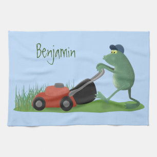 Linge De Cuisine Drôle grenouille verte tondre la pelouse dessin