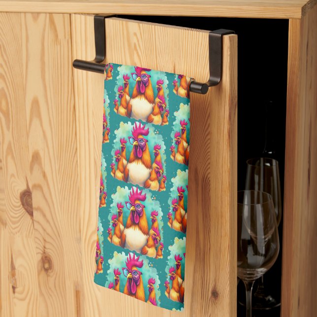 Linge De Cuisine Drôle Hipster Rooster Retro Pop Art Illustration (Pliage en tiers)
