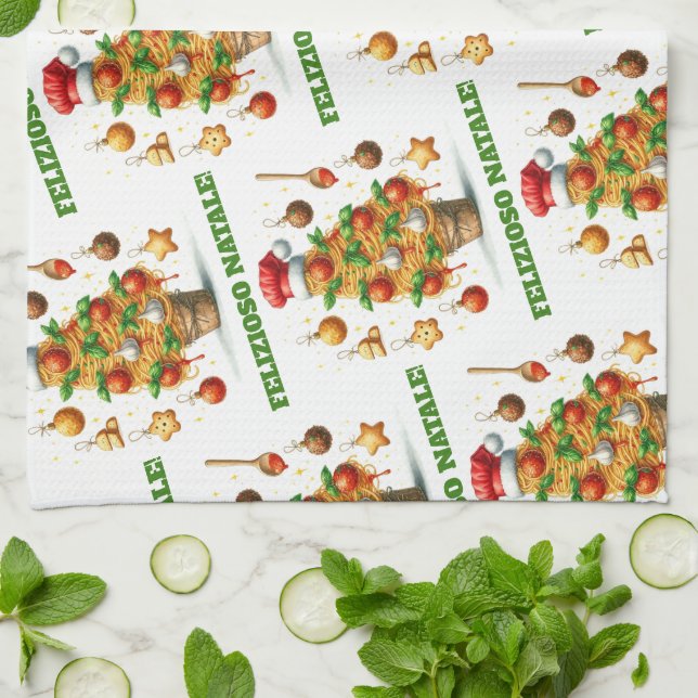 Linge De Cuisine Drôle Spaghetti Arbre de Noël Delizioso Natale! (Plié)