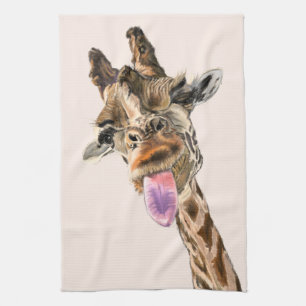 Linge De Cuisine Drôle Tongue Giraffe Out et Wink Jouant - Amusant