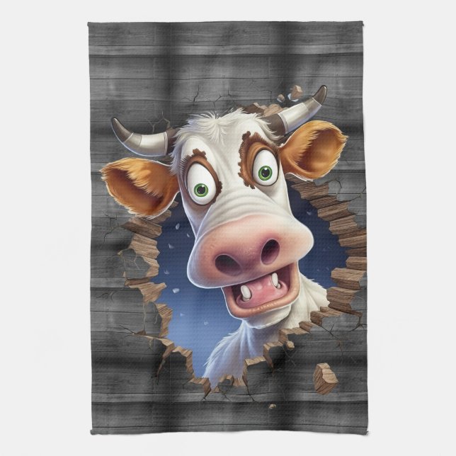 Linge De Cuisine Drôle vache peeking caricature animaux de la ferme (Vertical)