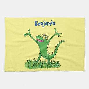 Linge De Cuisine Drôle vert souriant animé lézard d'iguane