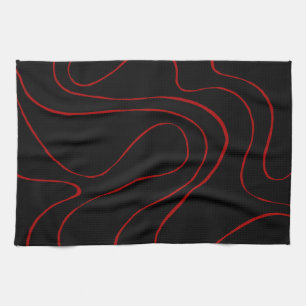 Linge De Cuisine Ebb et flux 2 en rouge et noir