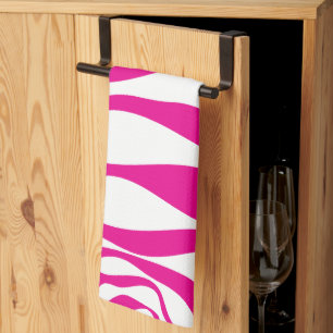 Linge De Cuisine Ebb et flux 4 en Magenta et Blanc