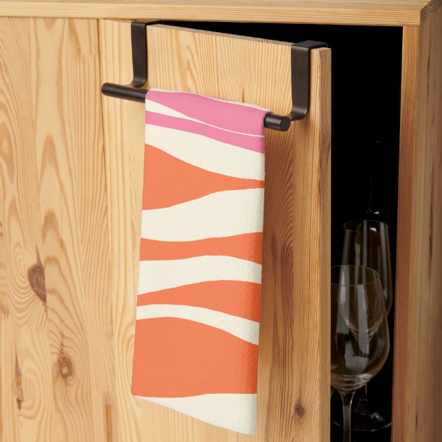 Linge De Cuisine Ebb et flux - rose, orange et crème (Pliage en tiers)